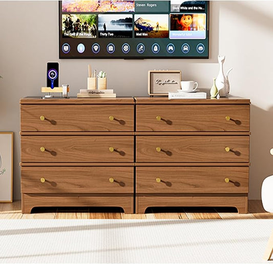 3 Drawer Nightstand with Charging Station,28" Farmhouse Night Stand & Modern 3 Drawer Dresser,Wood Nightstands Storage Cabinet for Bedroom Hallway, Entryway, Home Office, Brown Set of 2