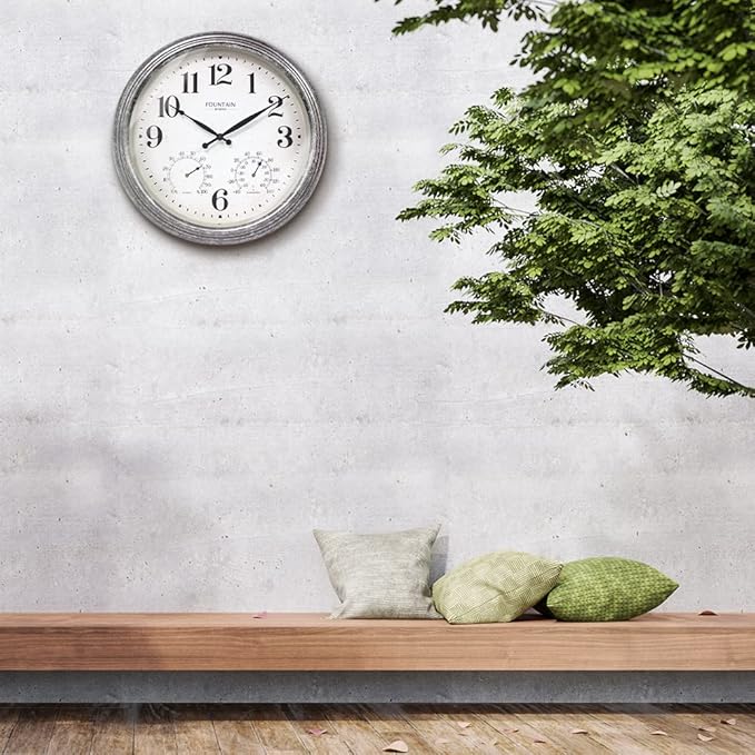 Maison in/Outdoor Clock with Thermometer, 2 in One Weather Station (Weather Thermometer/Wall Decoration) (Galvanized, 18 inch)