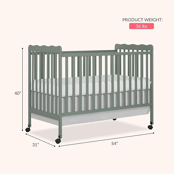 Dream On Me Carson Classic 3 in 1 Convertible Crib in Meadow Green, GreenGuard Gold & JPMA Certified Baby Crib, Comes with Locking Wheels, Coverts from Crib to Day Bed and Kids Sofa