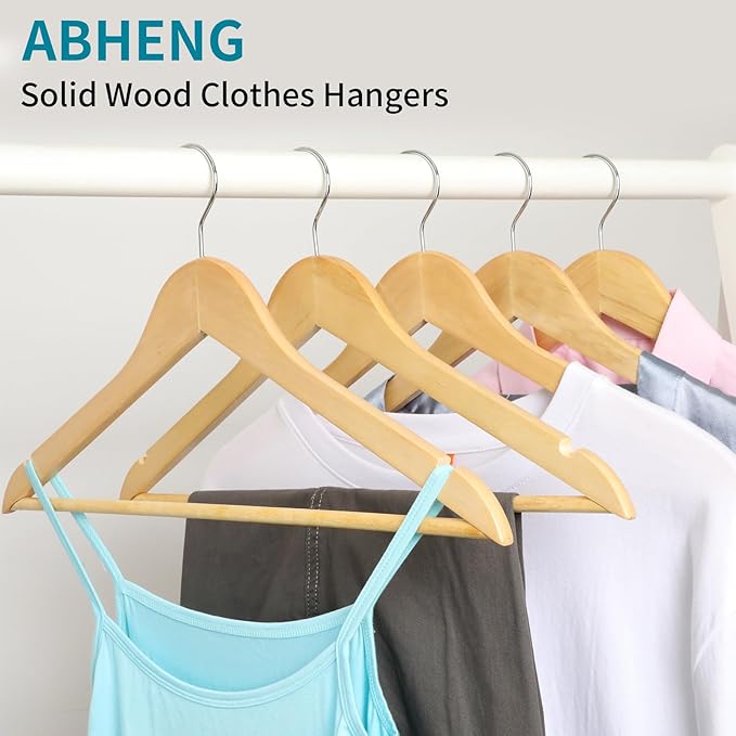 30 Pack Wooden Coat Hangers, 360° Swivel Hook, Suit Hangers with Anti-Slip Notches, Clothes Hangers for Jackets, Shirts, Dress, Natural UAWY0530N
