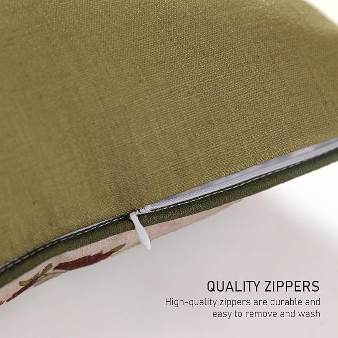 Design Linen Square Throw Pillow Covers 18"x18" Pack of 2, Yellow Green French Cushion Covers with Red Rose Floral Pattern Decoration Pillowcases for Bed, Living Room, Outdoor, Car