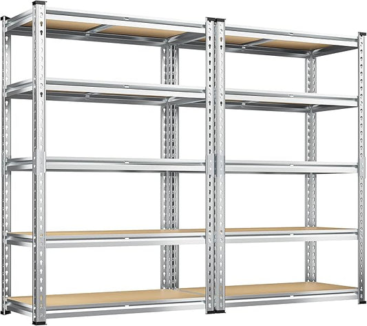 REIBII Garage Shelving, 5 Tier Storage Shelves Load 2020LBS, Adjustable Garage Shelving Heavy Duty, Metal Shelves Unit with Waterproof Columns, 35.5" W x 11.9" D x 72" H, Galvanized, 2 Pack