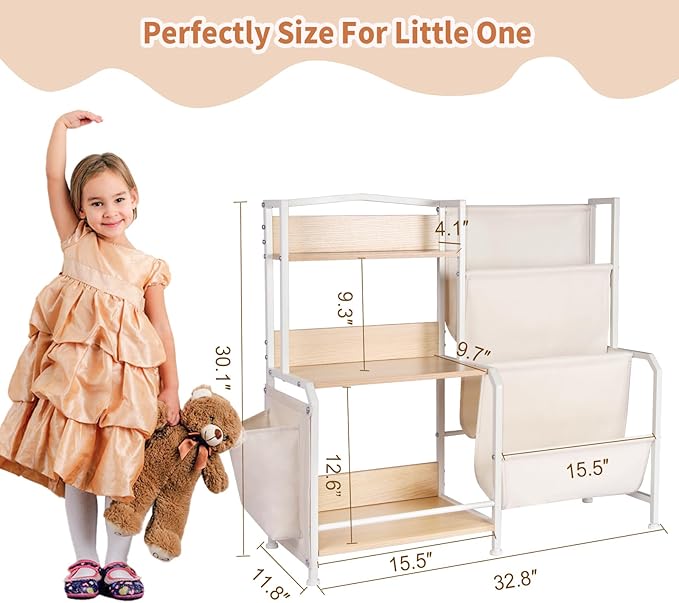 Kids Bookshelf and Toy Storage Organizer, 3 Tier Bookshelf for Kids Rooms, Nursery Book Shelves, Montessori Toddler Book Shelf, Baby Toy Shelf Kid Books Rack