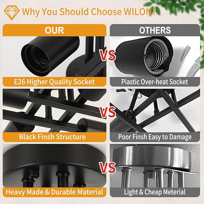 WILON Semi Flush Mount Ceiling Light Fixture, 4-Light Industrial Black Ceiling Light, Modern Sputnik Chandelier Small Ceiling Lamp for Kitchen Bedroom Living Room Dining Bathroom Laundry Hallway