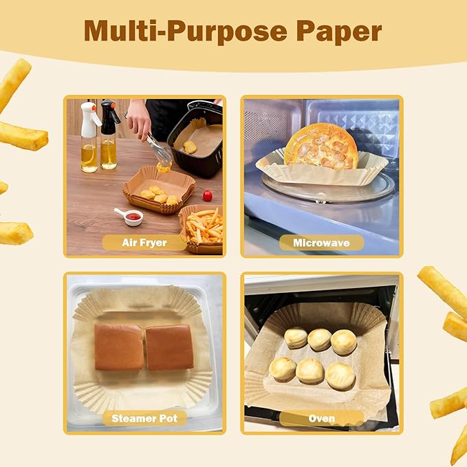 200 Pcs 6.5" Air Fryer Liner,Square Baking Parchment Airfryer Paper Unbleached Disposable Non-stick & Non-Leak & Non-Washing Paper Liner for 3-5 QT Air Fryer Basket