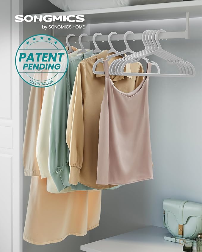 SONGMICS Clothes Hangers, Pack of 50, Plastic Hangers, with Wide Shoulder Notches, Space-Saving Coat Hangers, 16.4 Inches Wide, for Closet, Gray UCRP010G01