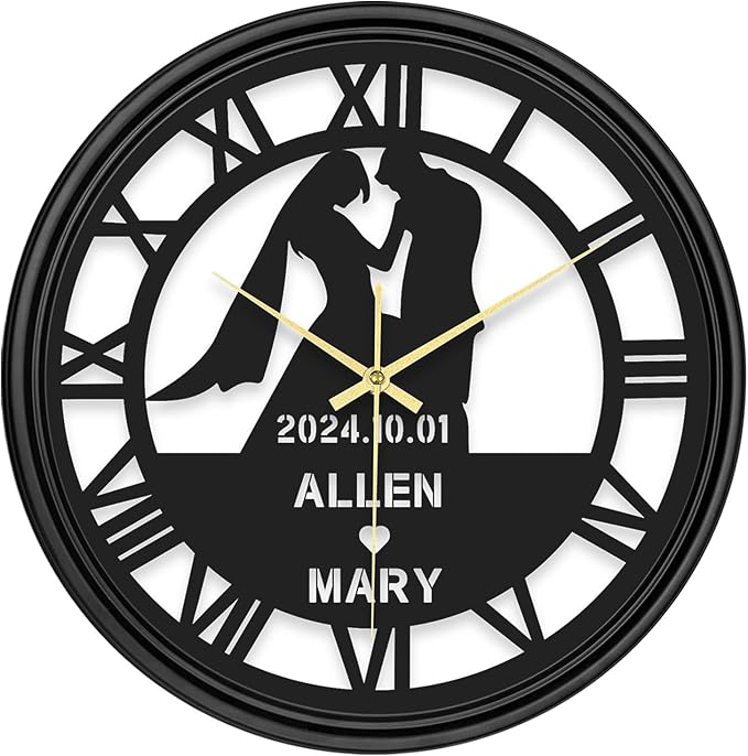 Personalized Name Wedding Anniversary Metal Wall Clock, Custom Name Vinyl Record Hanging Clock with 7 Color Changing, Iron Art Clock, Hanging Decor for Bedroom, Living Room, Home, Office, Housewarming