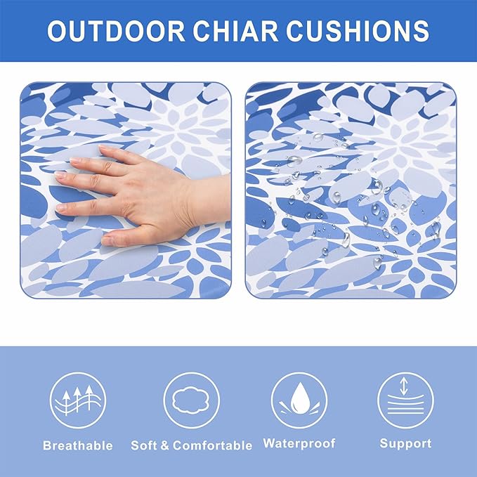 Outdoor Chair Cushions 19 x 19 Inch Set of 2 Water Resistant Seat Cushions with Ties, Outdoor Cushions for Patio Furniture with 3-Year Fade Resistant