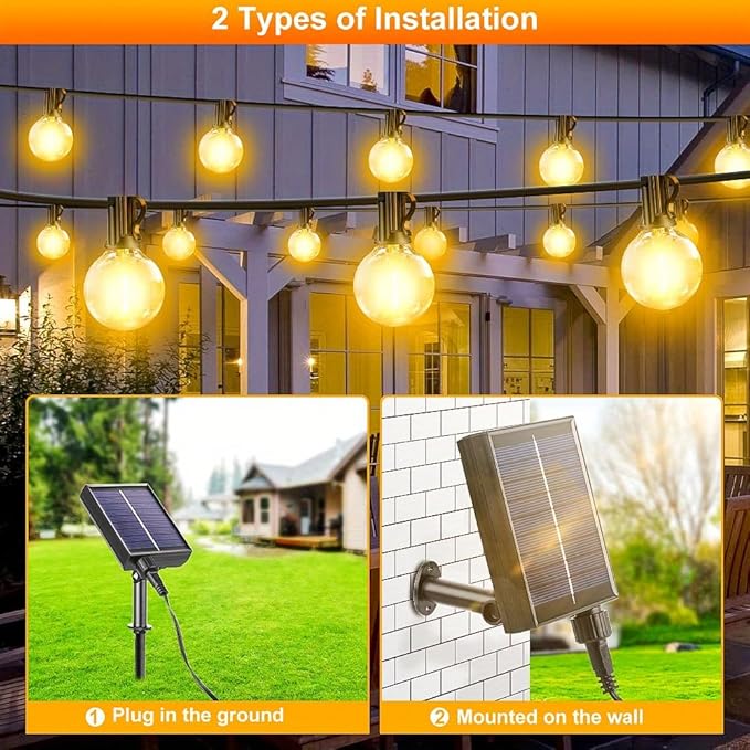 G40 Solar String Lights Outdoor with Remote 30 FT, USB & Solar Dual Charging, Waterproof, 8 Modes 3 Timers, 10+1 LED Shatterproof Bulbs, Dimmable Solar Light for Camping Backyard Bistro Porch Garden