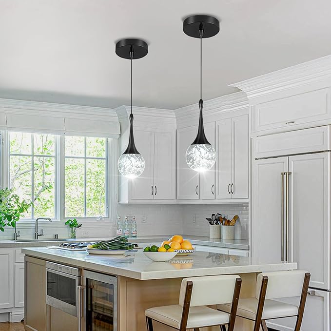 Flashing God Black 1 Light Crystal Pendant Lighting K9 Crystal Globe Pendant Chandeliers Crystal Bubble Chandeliers Kitchen Island Pendant Lighting Dimming LED 2700k 4500k 6000k