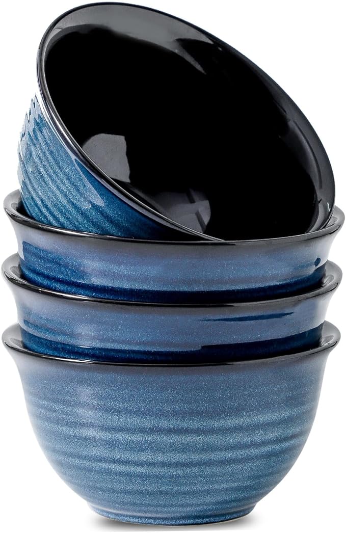 MEKY Soup Bowls Set of 4,40 OZ Large Ceramic Bowls - 7 Inch Deep Bowls for Ramen, Pho, Salad, Pasta, Cereal, Dishwasher & Microwave Safe Stackable Serving Bowls(Blue)