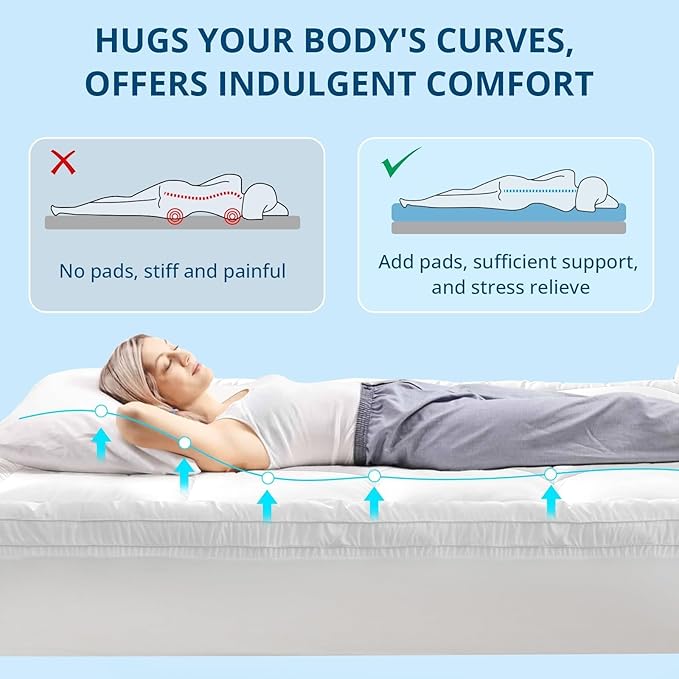 YUGYVOB Mattress Pad Extra Thick, Cooling, and Breathable King Mattress Topper 8-21" Deep Pocket Soft Down Alternative Fill