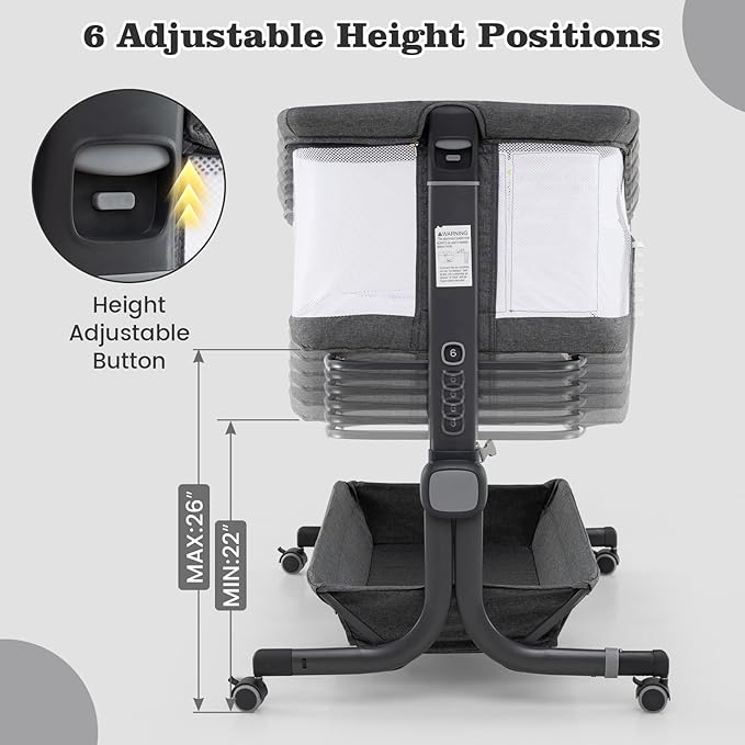 INFANS 3 in 1 Baby Bassinet, Bedside Sleeper with Comfy Mattress, Wheels, 6 Height Adjustable, Storage Basket, Travel Bag, Portable All Mesh Crib for Newborn Infant (Dark Grey)