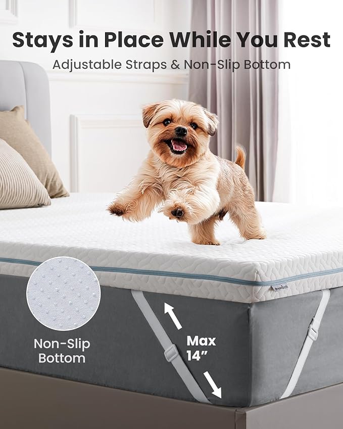 Dreamsmith Queen Size Mattress Topper - 4 Inch Cooling Gel Memory Foam Mattress Pad for Pressure Relief, Bed Topper with Removable Washable Soft Cover Non-Slip, CertiPUR-US & Oeko-Tex Certified