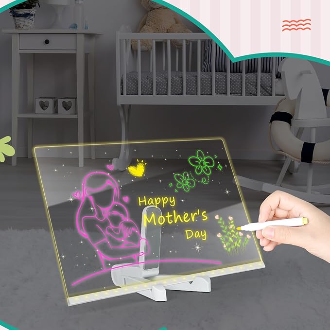 Acrylic Dry Erase Board with Light, 11.8 X 7.9” Clear Dry Erase Boardwith 7 Colors Pen Dry Erase Board to Do List Clear School Supplies for Kids