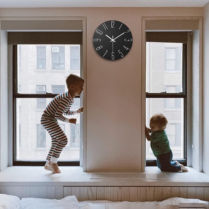 Faupugh Wall Clock Battery Powered 12 inch Silent Wall Clock, Exquisite Modern Style Decorative Clock, Suitable for Home, Office, School, Kitchen, Bedroom, Living Room (Black)