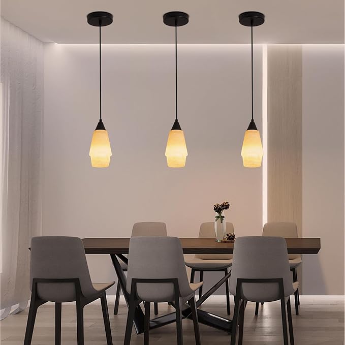 Natural Alabaster Pendant Lights Kitchen Island, H-7.87in White Pendant Light Fixtures, Light Pendant Marble Shade, for Bedroom Bathroom Dining Room Living Room