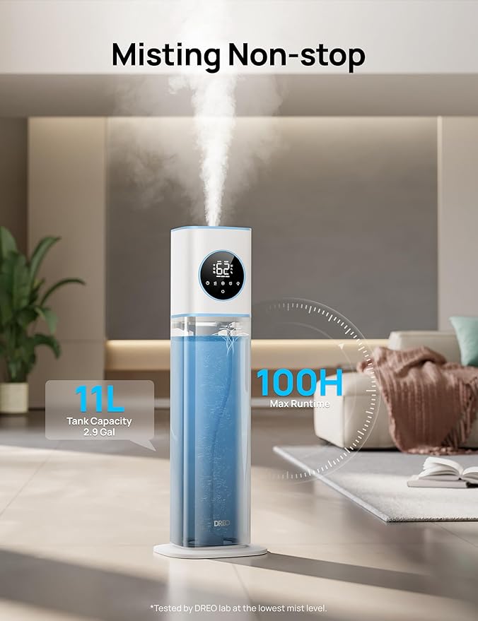 Dreo 11L Smart Humidifier Large Room 700 ft², 100H Cool Mist Air Humidifiers for Bedroom, Top-Fill Self-Cleaning Tank, 26dB, Auto Mode, Aroma Box, RGB Light, Remote & APP Control, Baby, Plant, Blue