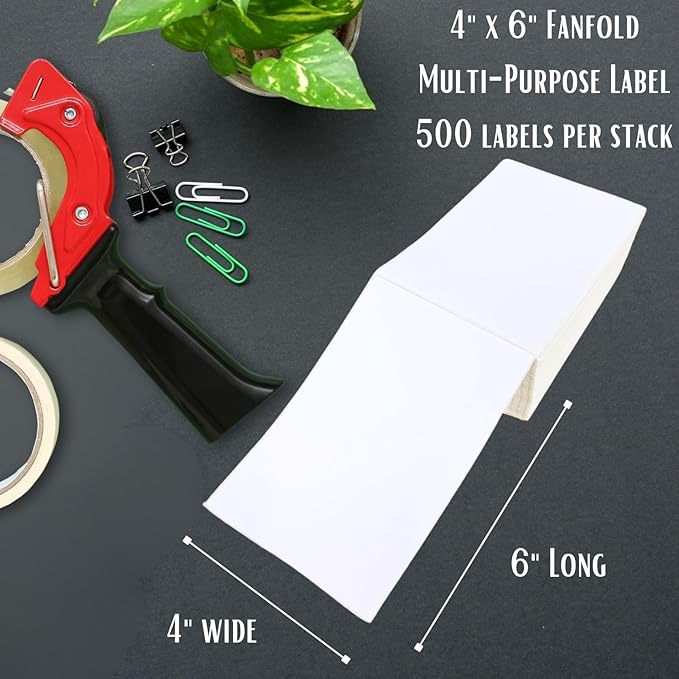 4000 Fanfold 4" x 6" Standard Shipping Labels - Perforated Shipping Labels | Commercial Grade White Mailing Postage Labels with Extra Strong Adhesive - Compatible with Most Label Printers