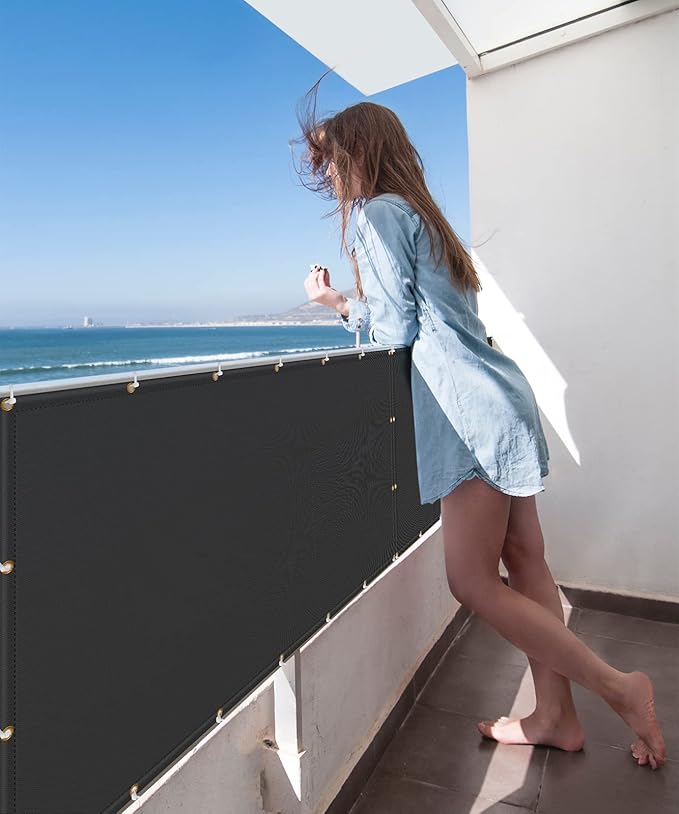 FLASLD Heavy Duty Fireproof Fence Cover and Screen Protect Deck Railing from Grill Heat, Balcony Privacy Screen Cover, Apartment Railing, Waterproof Windscreen (3'x6')