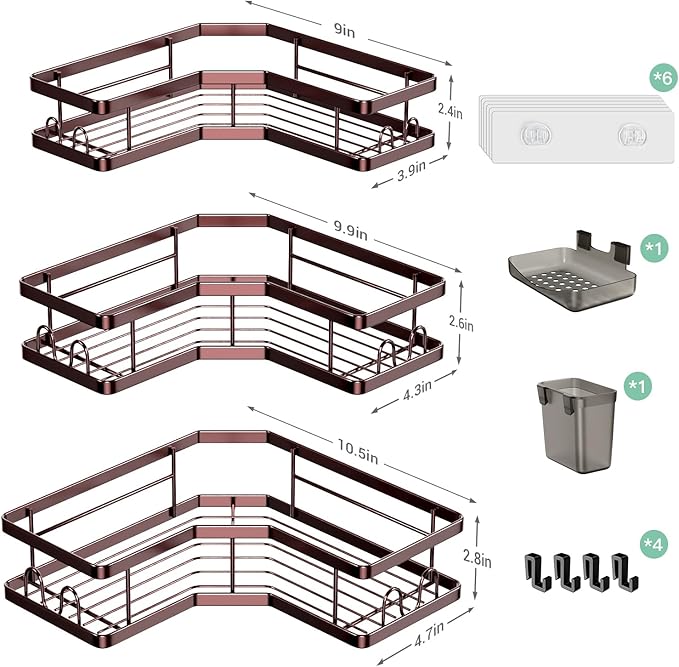 Corner Shower Caddy Organizer Shelf: Adhesive No Drilling Shower Rack Bathtub Shelves - 3Pack Rustproof Bathroom Shower Shelf