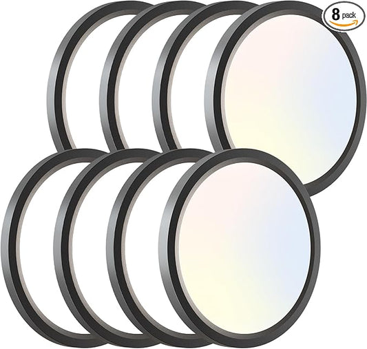 zemty 8Pack LED Ceiling Light Fixture 6.5 Inch, 12W 1200lm Ceiling Mount Light Fixtures, Adjustable 3000K 4000K 6500K, Round Flat Ceiling Lamp for Bathroom Closet Hallway Laundry (Black)