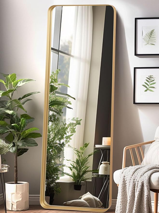 Rectangle Mirror Full Length 21" x 64" Large Floor Mirror Gold Metal Frame Wall Mounted Hanging Mirror for Home Decor Leaning Wall Full Body Dressing Mirror for Closet Bathroom Bedroom