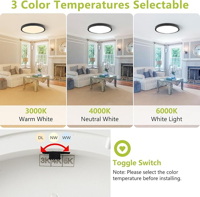 23.7 Inch LED Flush Mount Ceiling Light - Dimmable & 3 CCT Modes(3000/5000/6000K), 5000LM, 50W Ultra-Thin Low Profile Ceiling Light for Living Room, Kitchen, Hallway, Office, Black
