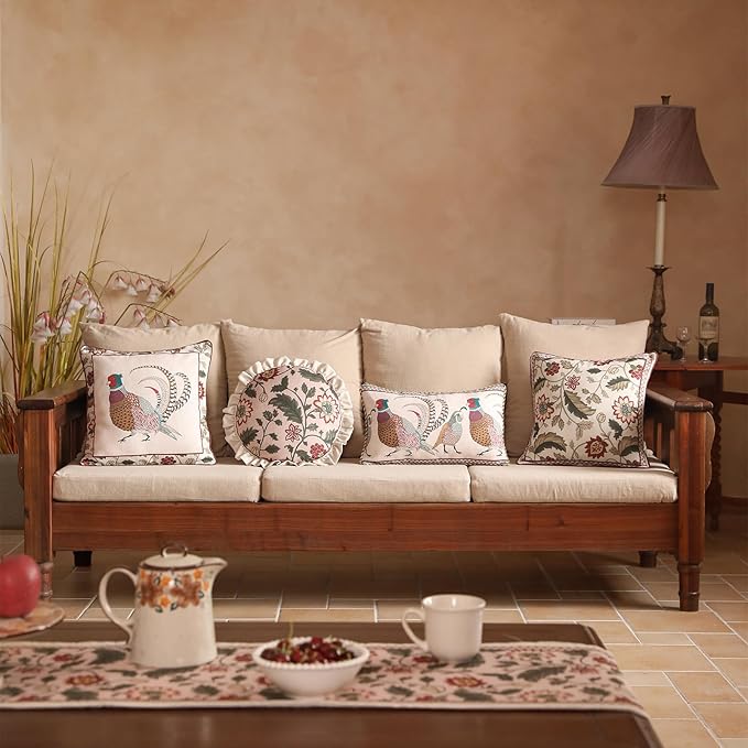 Design Square Pink Floral Linen Throw Pillow Covers 18"x18" Pack of 2, Vintage Country Flowers Pattern Cushion Covers Decor Pillowcases for Bed,Living Room,Outdoor,Car