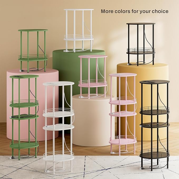 Small Round Side Table with Charging Station,Bedside Table with 2 USB Ports and Outlets, Morden Round Nightstand, Samll Side Table for Living Room,Bedroom, Nursery, Laundry, Green