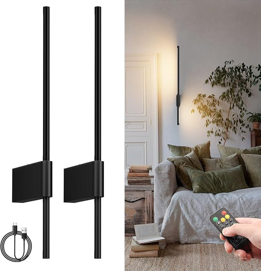 2 Pack Battery Powered Wall Sconces 6000mAh Rechargeable Dimmable LED Wall Lights for Living Room, Hallway, Bedroom, 23.6in Living Room Dressers, 23.62 in