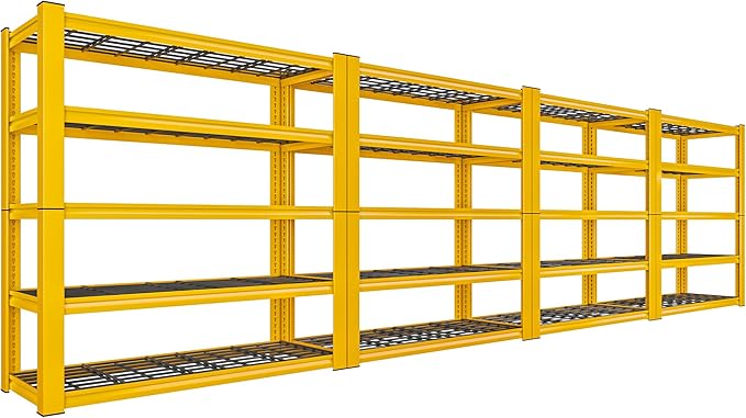 REIBII 72''H Garage Shelving 3010 LBS Storage Shelves Adjustable Metal Shelving 5 Tier Metal Shelves for Storage Industrial Shelf for Pantry Kitchen Basement 72" HX35.5 WX16 D, 4 Pack