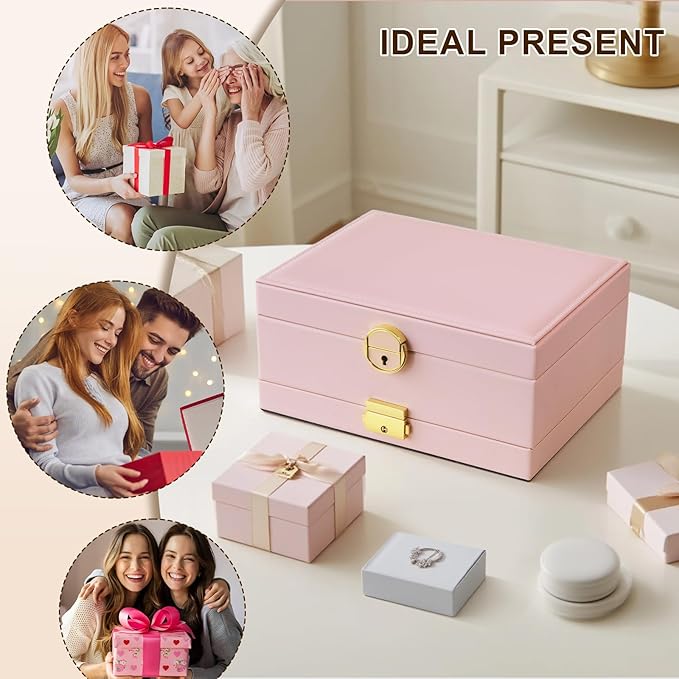Yoobao Jewelry Box for Women, 3 Layer with Double Lock, Removable Tray, Jewelry Holder Organizers for Earrings Necklaces Rings Bracelets Watches, Ideal Present for Birthday Graduation Anniversary