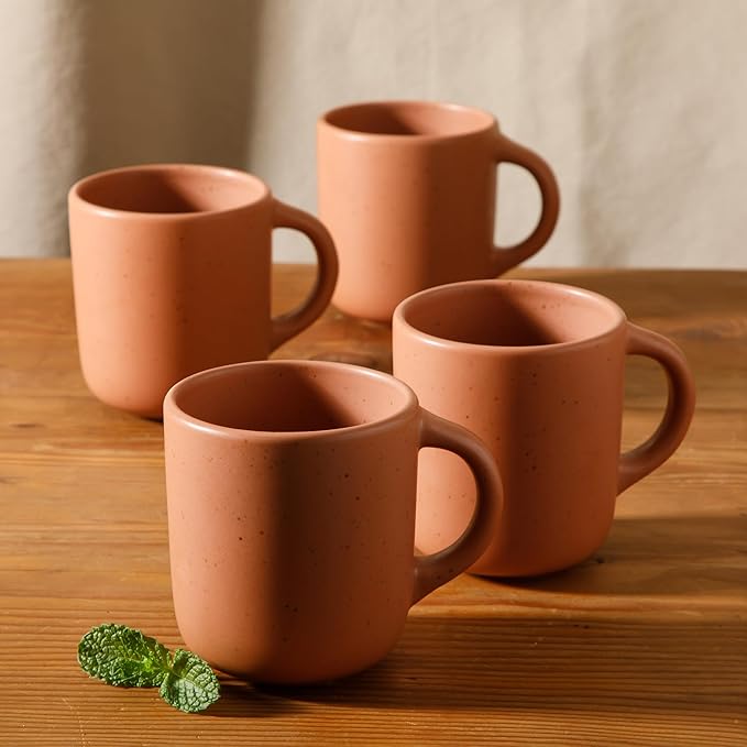 Bloomhouse Corsica Clay 4 Piece Mug Set - Burnt Apricot Terracotta