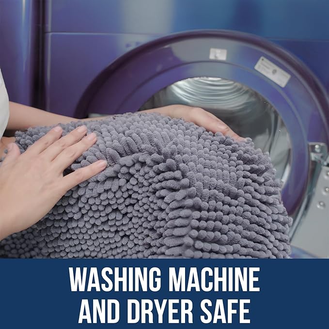 Muddy Mat Chenille Bathroom Rugs Quick Dry Microfiber Mats Non Slip Washable, Extra Thick, Soft and Highly Absorbent Bath Mats for Bathroom, Kitchen, and Shower Floor - Grey Large 35"X24"