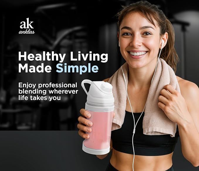 Rechargeable Smoothie Blender 700ml – Portable Mini Travel Blender for Shakes and Smoothies with Six Stainless Steel Blades and USB Charging (White)