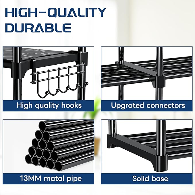 Mavivegue 10 Tiers Shoe Rack Tall Shoe Organizer Shoe Storage 55-65 Pairs Vertical Shoe Shelf Large Shoe Rack Organizer Stackable Shoe Racks for Entryway, Closet, Garage, Bedroom,Cloakroom -Black