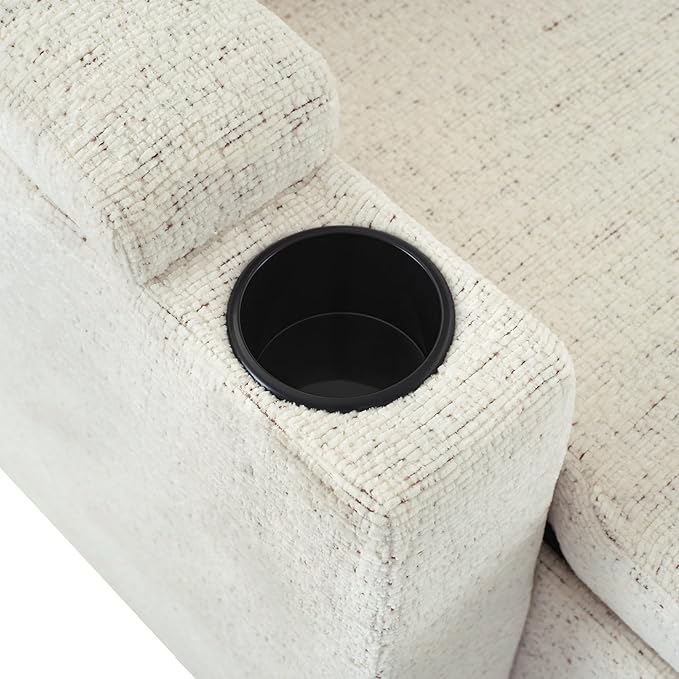 Ball & Cast 109.9" Sectional Sofa with Pull Out Bed, Chenille Upholstered Sleeper Sofa bed with Storage Chaise, Convertible U Shaped Couch with Two Cup Holders and Charging Ports for Living Room,Beige