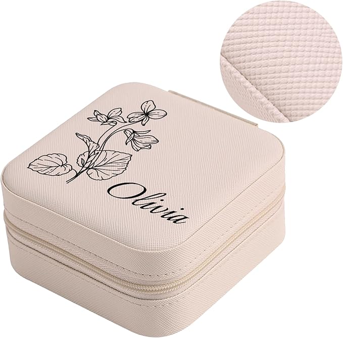 Personalized Jewelry Boxes for Women, Custom Travel Jewelry Case with Name and Birth Flower Month, Portable Jewelry Box Organizer for Mom Birthday Gifts (Non-Customized pink)