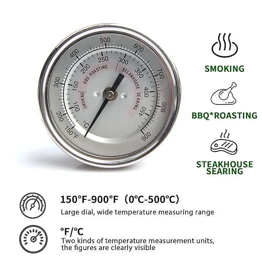 KAMaster BBQ Grill Temperature Gauge for Kamado Grill Joe Waterproof Large Face Thermometer Barbecue Charcoal Grill Stainless Steel 150-900°F Cooking Thermometer for Kamado Accessories