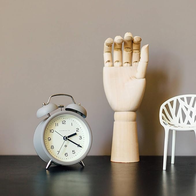 NEWGATE® Charlie Bell Echo Alarm Clock | Modern take on Classic Twin Bell Clock | Gray | Easy to Read Numbers | Ideal for Bedside, Desk or Shelf | Modern Retro Bedroom & Office Accessory