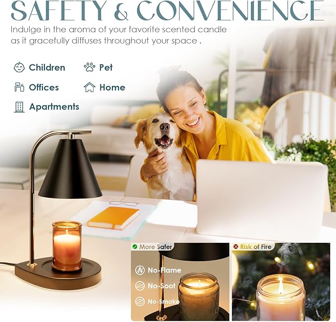 Candle Warmer Lamp with Timer, Dimmable Candle Lamp for Small and Large Jar Candles, Modern Candle Warmer Lamp with 2 Bulbs(Black Gold)