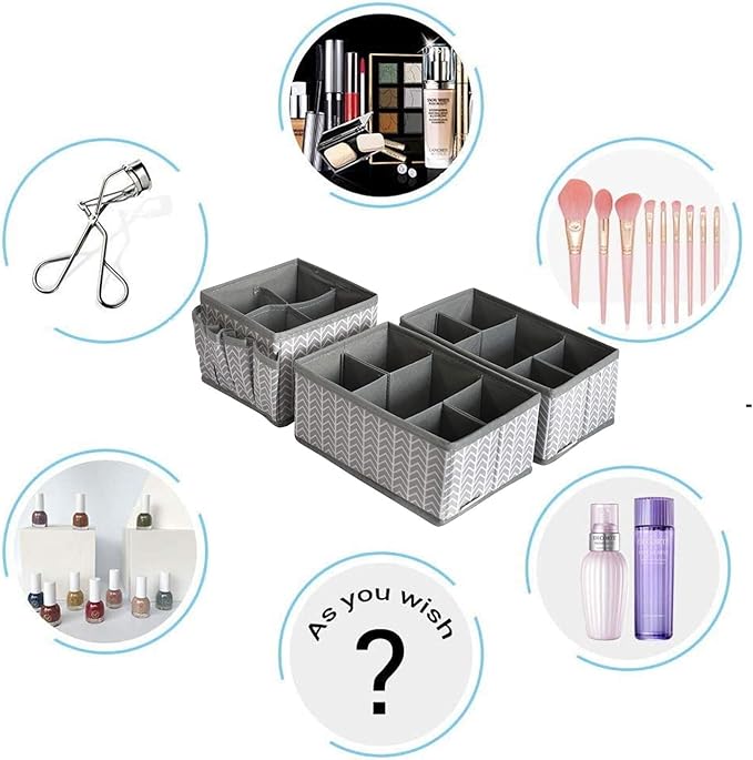 VERONLY Cosmetic Storage Bins Makeup Organizer, Adjustable Multifunction Storage Box Desk Drawer Divider for Makeup Brushes, Bathroom Countertop or Dresser, Set of 3 (Grey)