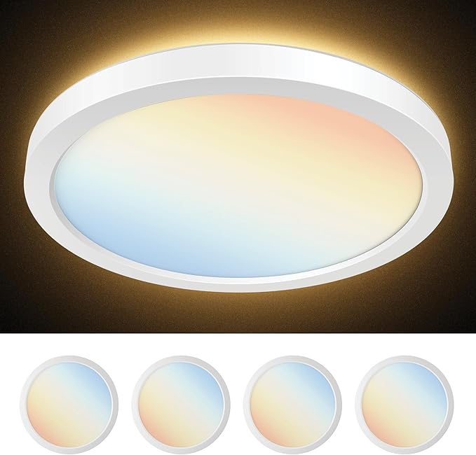 PARMIDA 12 Inch LED Flush Mount Ceiling Light with Night Light, 30W, ETL, 5 Color Selectable 2700K/3000K/3500K/4000K/5000K, 2400LM, Dimmable, Ultra Thin Round Modern Flat Panel, White Finish - 4 Pack