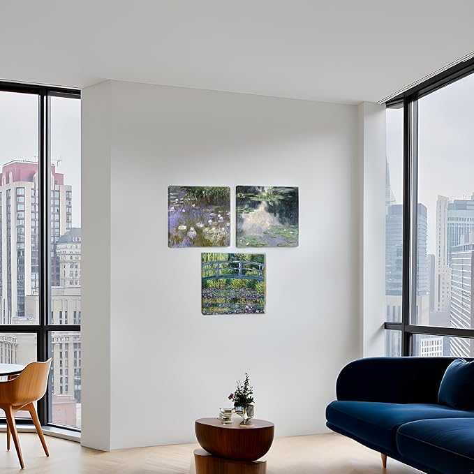 Innopics Lily Pond Canvas Wall Art Impressionist Painting Picture Natural Beauty Artwork Green Garden Classic Decoration for Bedroom Bathroom 12" x 12" x 3PCS