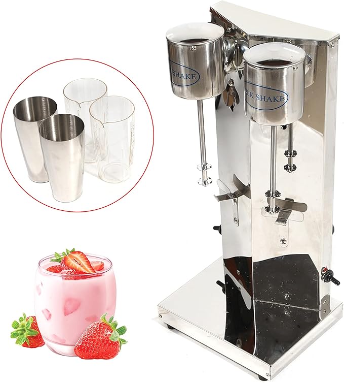 Electric Milkshake Maker, Commercial Stainless Steel Milk Shake Machine, Drink Mixers, 18000r/min & 650ml/Cup, Smoothie Milk Foam Tea Mixer Blender + 2 PP Cups, 180W 110V (2 Head)