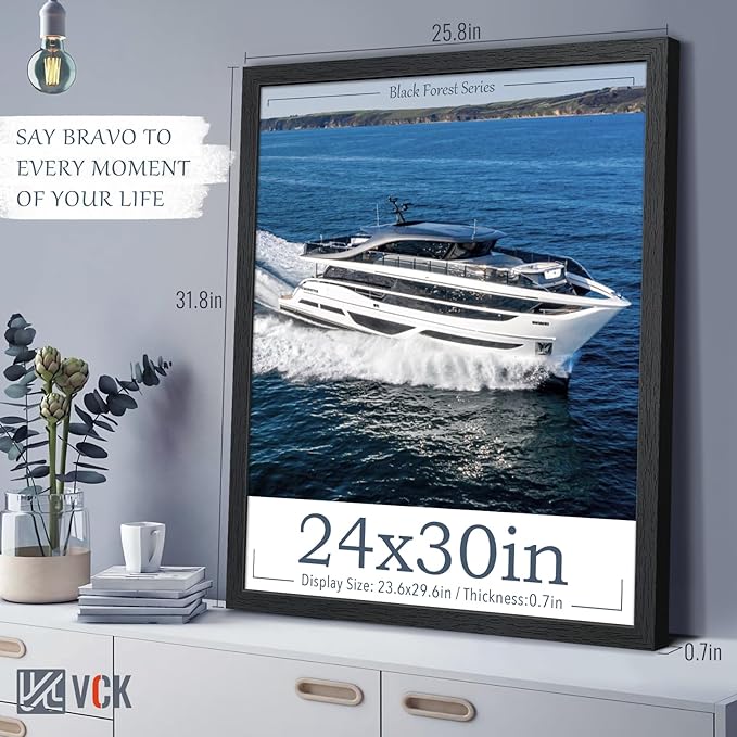 VCK 24x30 Poster Frame Set of 4 - Black, Gallery-Quality Wood Picture Frames, 1.1-Inch Wide Border, Polished Plexiglass, Vertical or Horizontal Wall Display for Photo/Art/Prints, Black