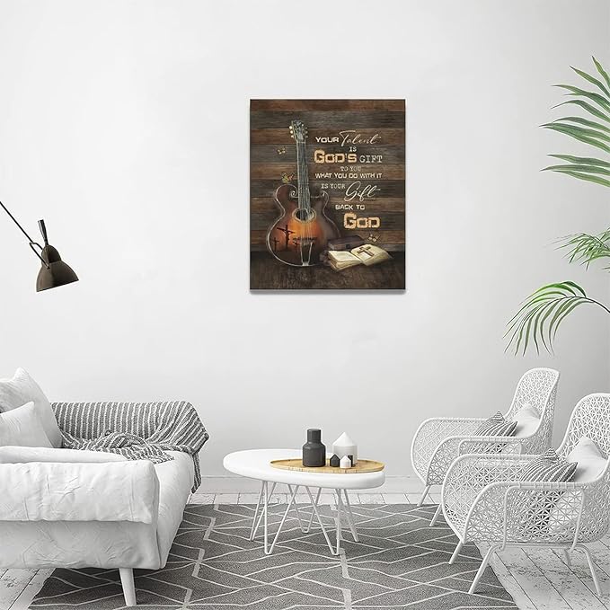 banonaty Christian Guitar Wall Art Rock Music Decor Musical Pictures Artwork Inspirational Quotes Canvas Prints Room For Studio Bedroom Living Bathroom Framed 16''x20''