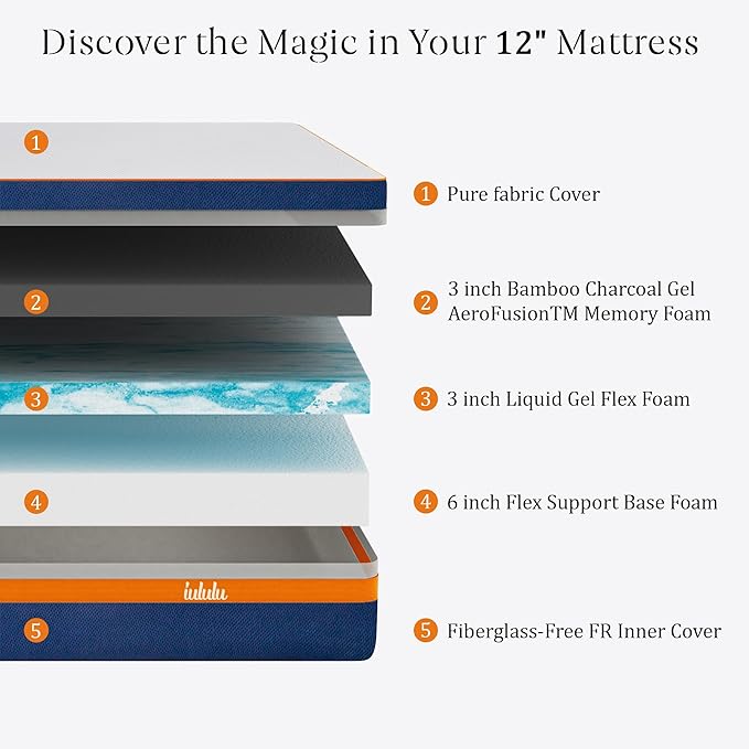 Queen Mattress, 12 Inch Memory Foam Mattress Queen in a Box - Cool Gel Bed Mattress Bamboo Charcoal Foam Queen Mattresses Pressure Relief Medium Firm