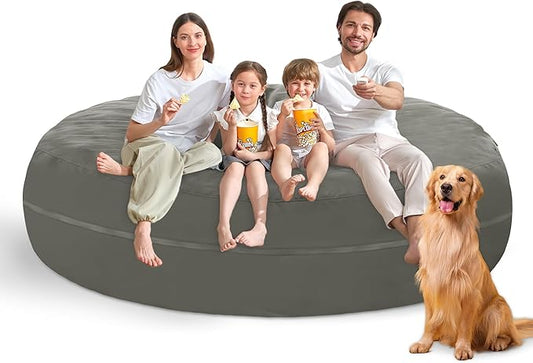 7FT Bean Bag Chair with Ultra Soft Velvet Cover Bean Bag Sofa with Memory Foam Bean Bag Chairs with Large Size Lazy Sofa for Dorm Office Living Room Bedroom Grey 7'